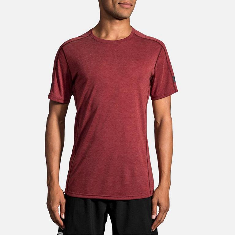 Brooks Distance Mens Short Sleeve Running Shirt - Red - Indonesia (ZYOC-37594)